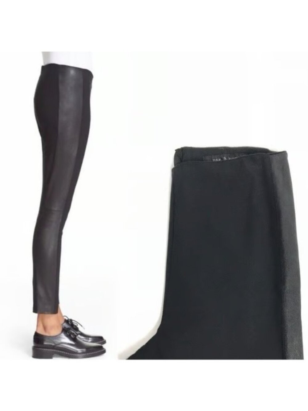 RAG & BONE Dani Black Skinny Stretch Tuxedo Pants w/ Lamb Leather Trim sz 2